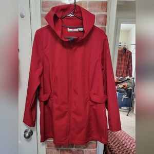 Women's size 1X (16W) NWT red zip up jacket. Fleece lined double zip. Adj. Sides